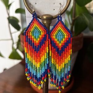 NWOT Colourful Hand Beaded Fringe Earrings